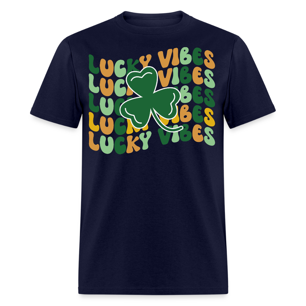 Retro Shamrock St Patrick’s Day Lucky Vibes T-shirt - navy