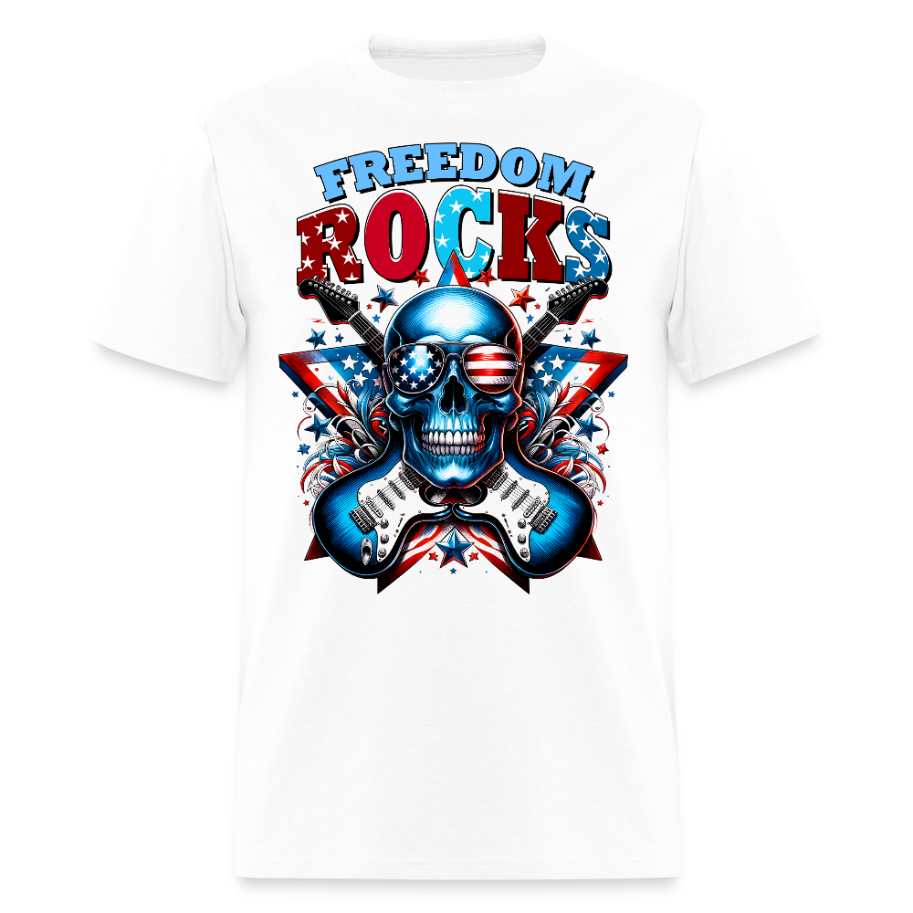 Freedom Rocks Patriotic Skull Guitar T-Shirt - white