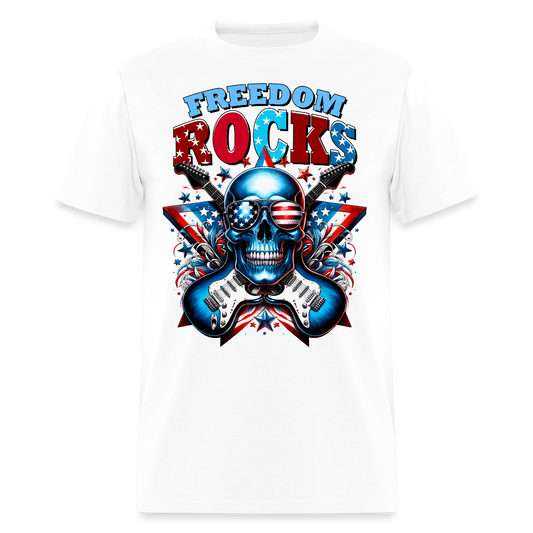 Freedom Rocks Patriotic Skull Guitar T-Shirt - white