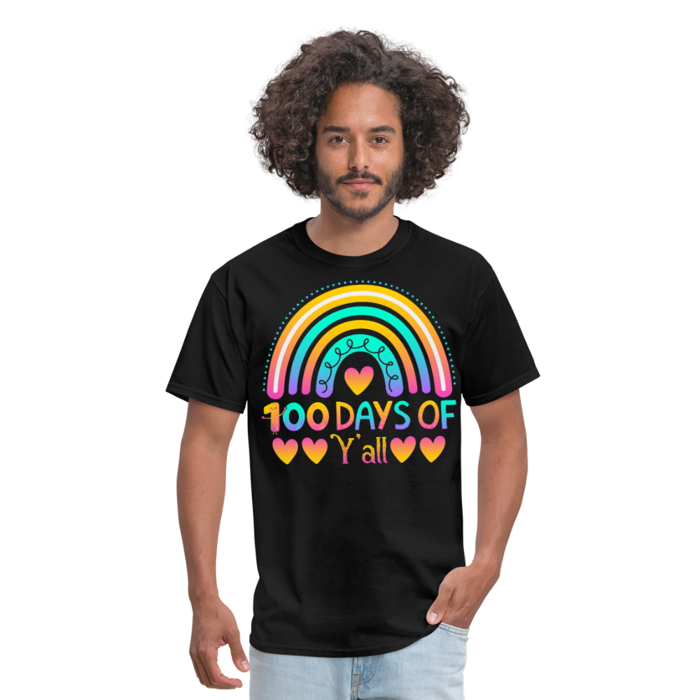 100 Days of School Shirt Rainbow & Hearts Design for Teachers Unisex T-Shirt - black