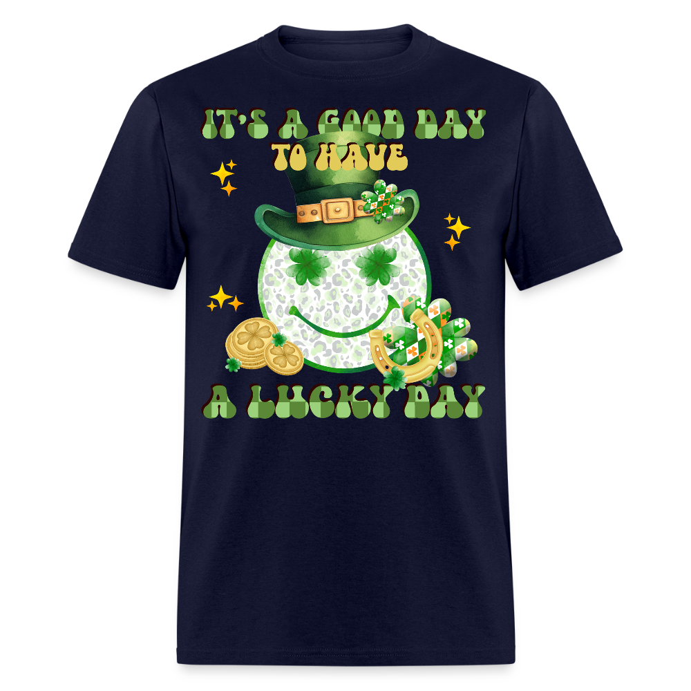 Cute Shamrock Lucky Charm Smiley Face T-shirt - navy