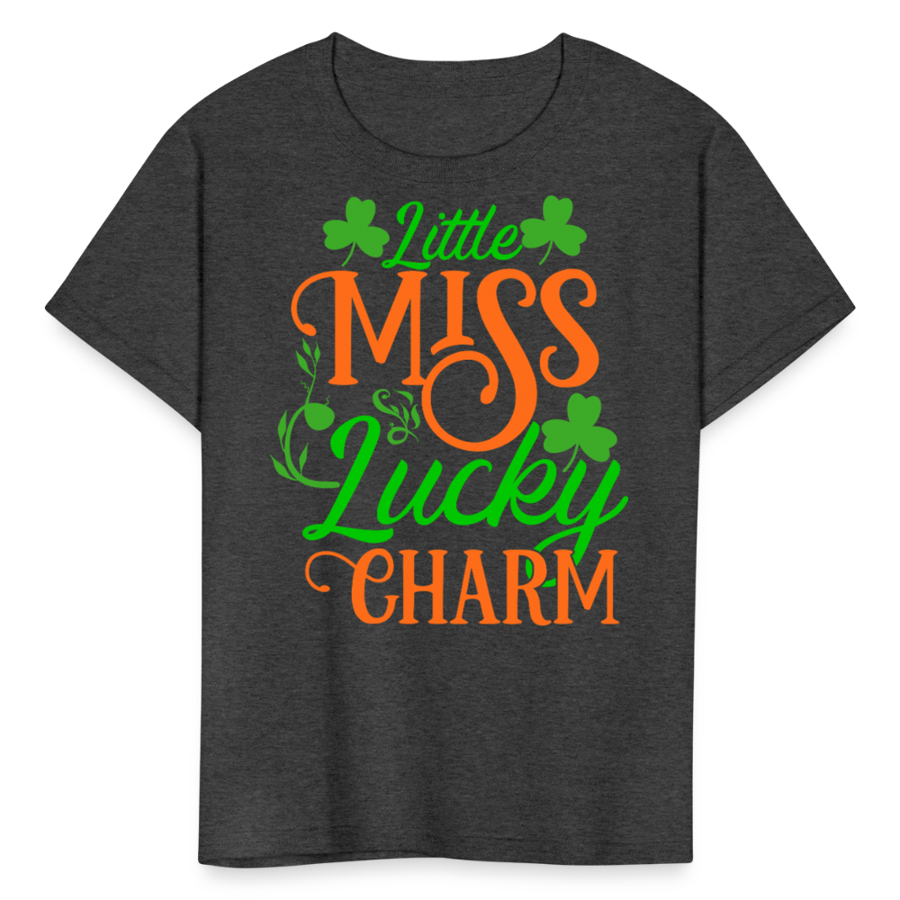 Little Miss Lucky Charm Girls T-shirt - heather black