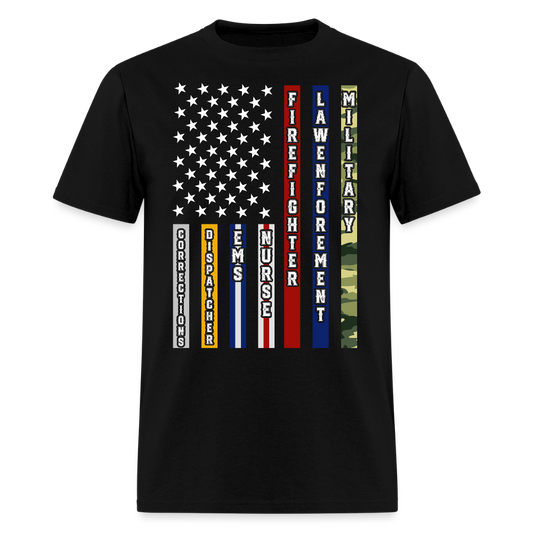 Patriotic First Responder Flag Support American Heroes T-shirt - black