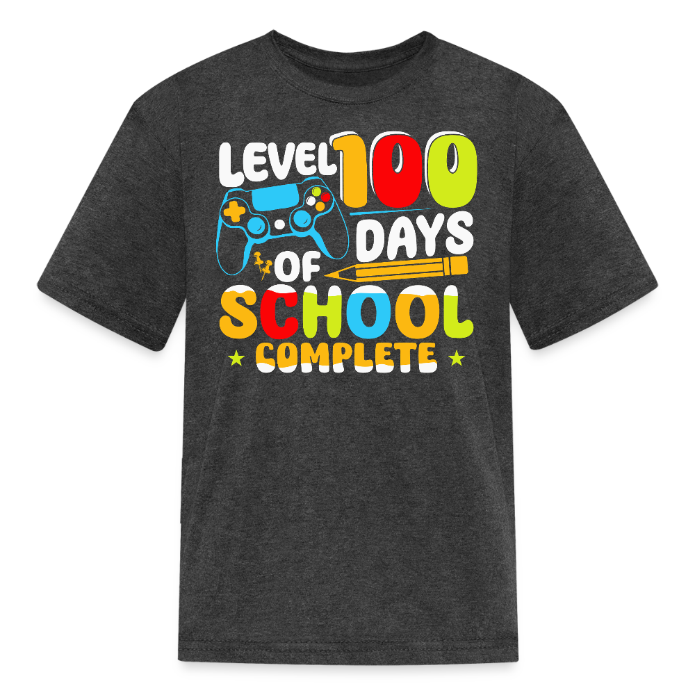 Level 100 Days Of School Complete Gaming Kids T-shirt - heather black