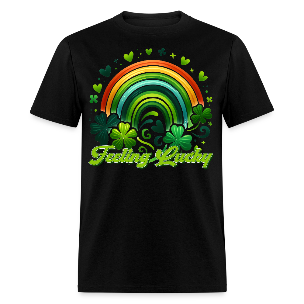 Irish Shamrock Rainbow Graphic Feeling lucky Irish T-shirt - black