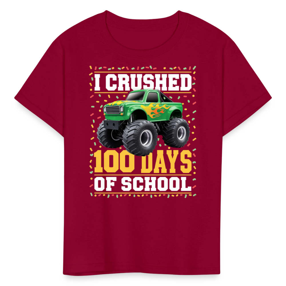 100 Days Of School Monster Truck Tee Kids 100th Day Of School T-shirt - dark red