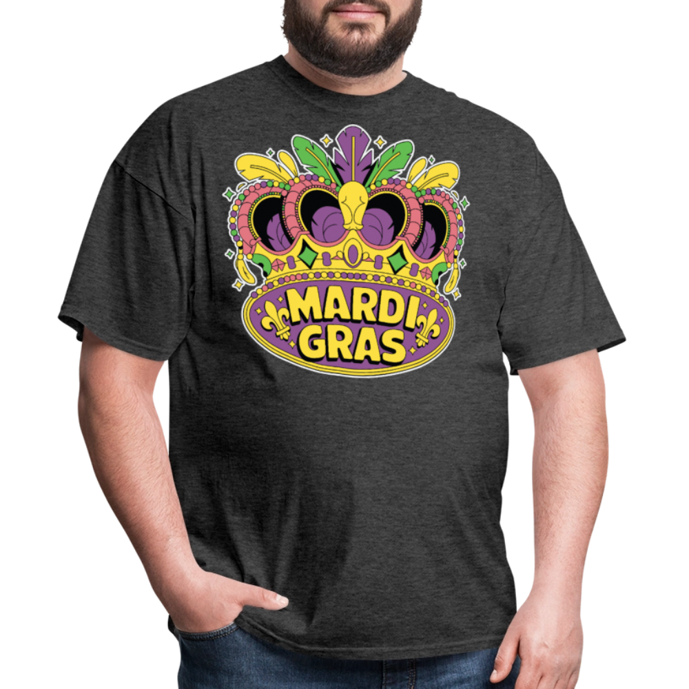 Mardi Gras Graphic Tee For Parties Colorful Mardi Gras Crown T-shirt - heather black