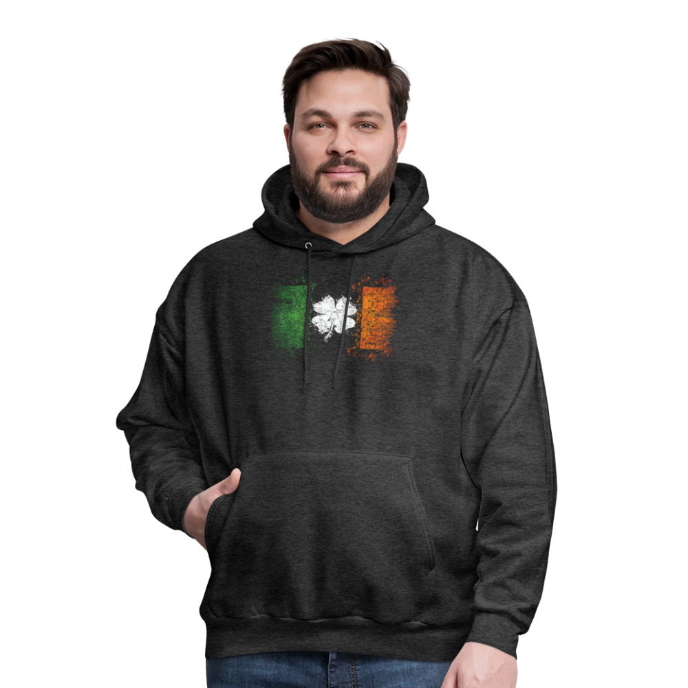 Irish Flag Distressed Shamrock Hoodie - Men's St Patrick's Day - charcoal grey