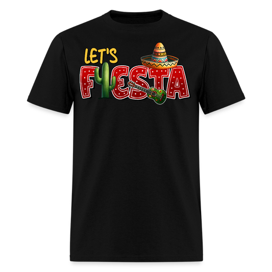 Funny Fiesta Party Graphic Tee Let's Fiesta Mexican Theme T-shirt - black