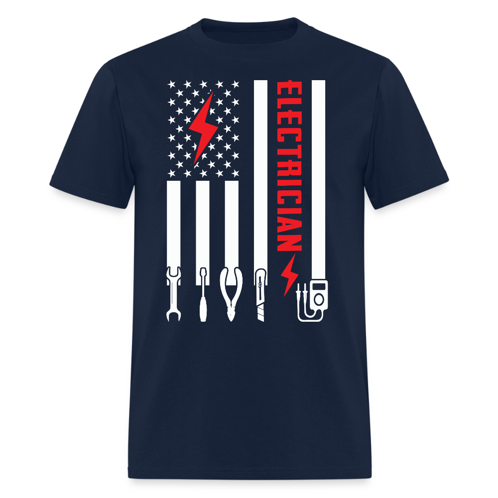 Patriotic Electrician Tools With American Flag T-Shirt - navy