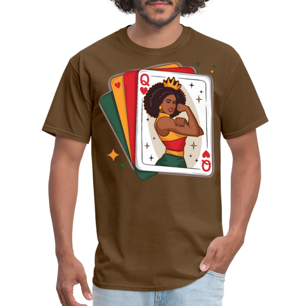 African American Queen Graphic Tee Black Queen Playing Card T-shirt - brown