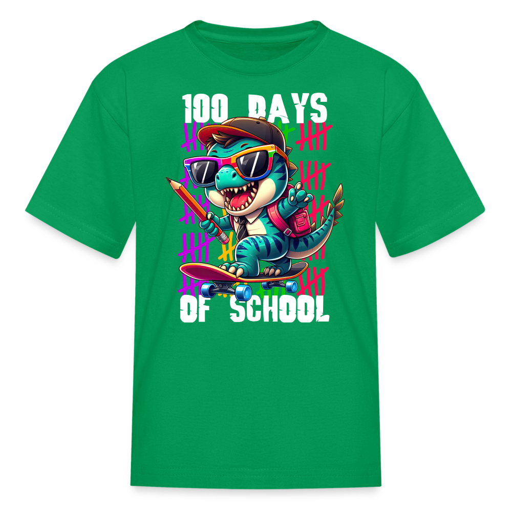 Dinosaur 100th day of school Tee Skater Dinosaur Kids School T-shirt - kelly green