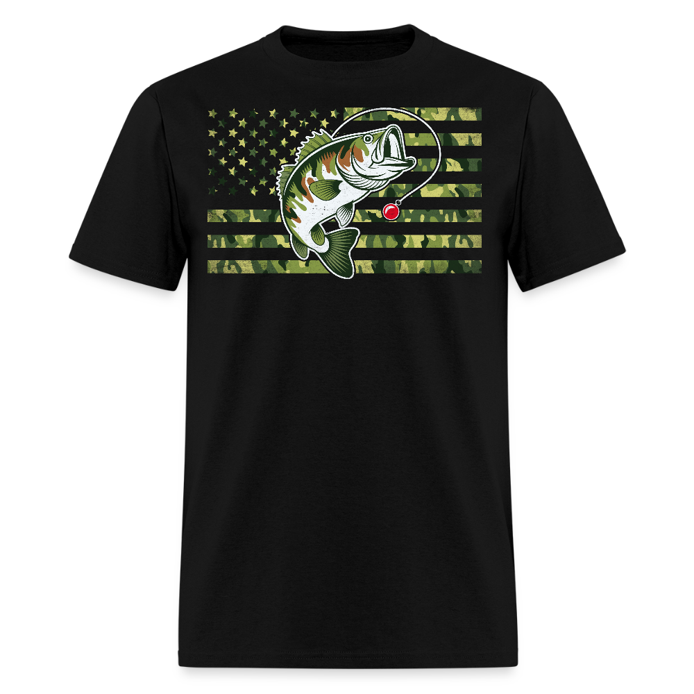 American Fisherman Camo Flag Bass Fishing T-Shirt - black