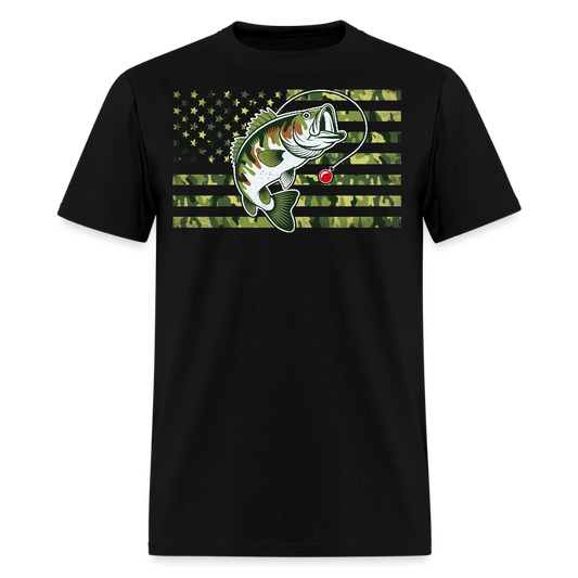 American Fisherman Camo Flag Bass Fishing T-Shirt - black