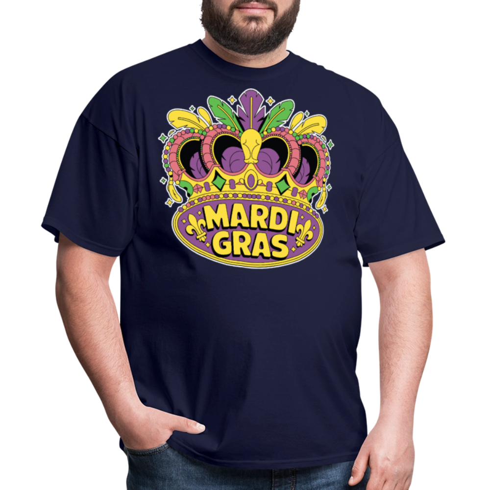 Mardi Gras Graphic Tee For Parties Colorful Mardi Gras Crown T-shirt - navy