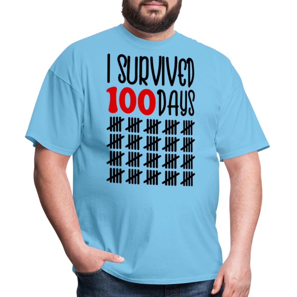 Funny 100 Days Survived School Tee Teacher Appreciation T-shirt - aquatic blue