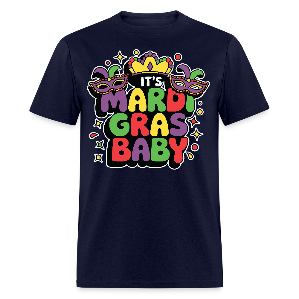 Colorful Mardi Gras Party Shirts With Masks Baby Announcement T-shirt - navy