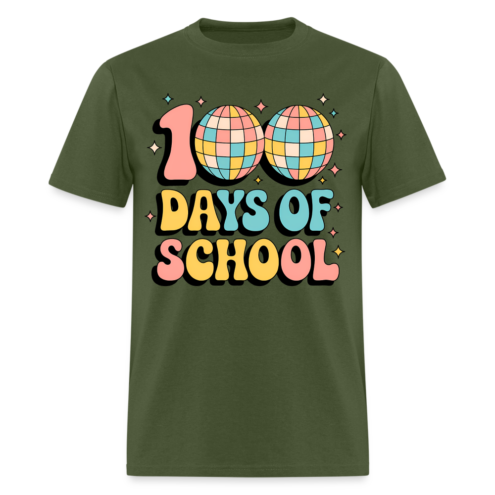 100 Days Of School Tee  For Teachers Funny Disco Theme T-shirt - military green