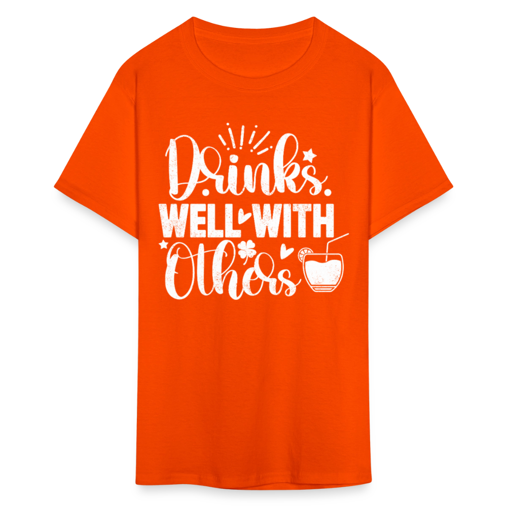 Drinks Well with Others Funny Beer T-Shirt for Party Lovers - orange