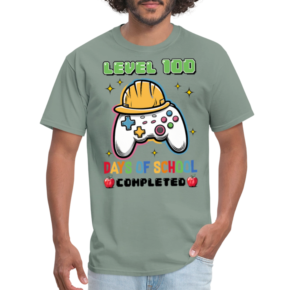 Level 100 Days Of School Gamer Shirt Level Up School Milestone T-shirt - sage