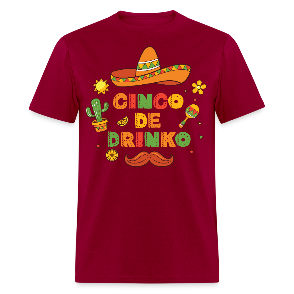 Sombrero and Mustache Party Tee Funny Cinco de Mayo drinking T-shirt - dark red