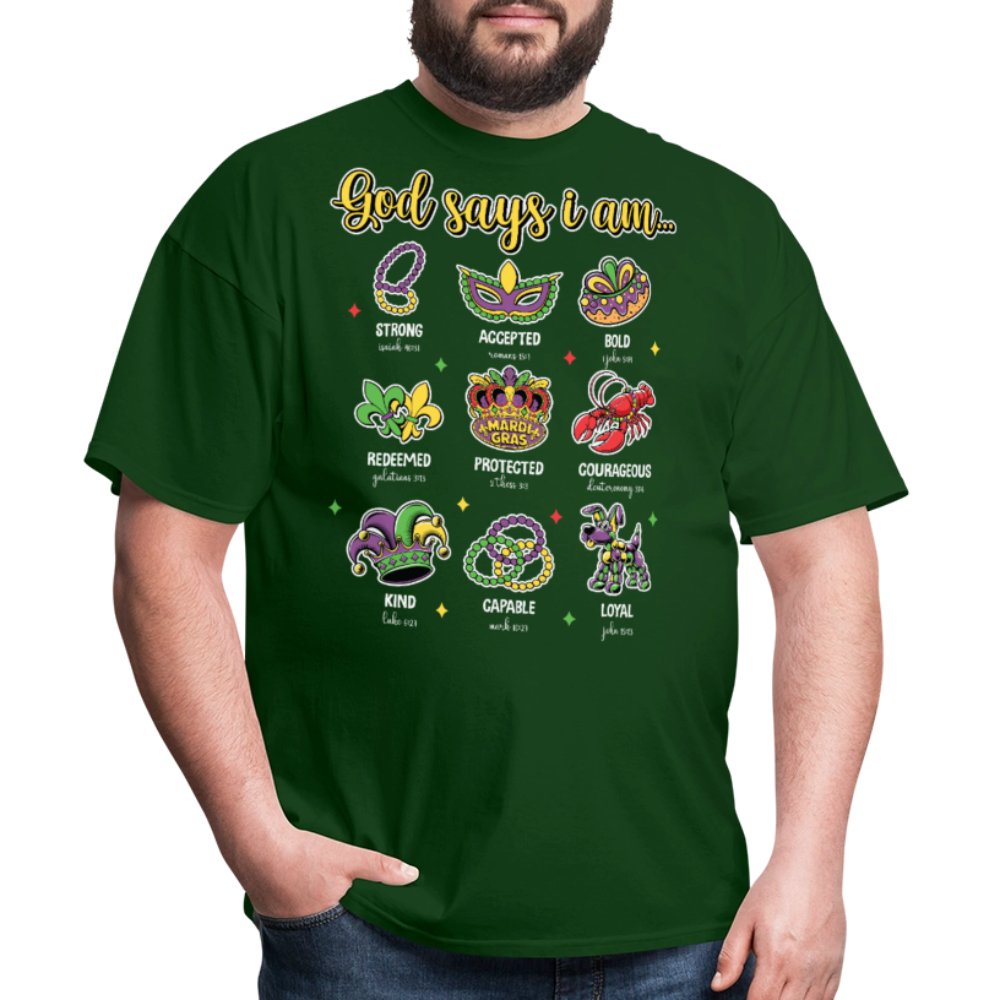 Religious Mardi Gras T-shirt With Bible Verses Christian Mardi Gras T-shirt - forest green