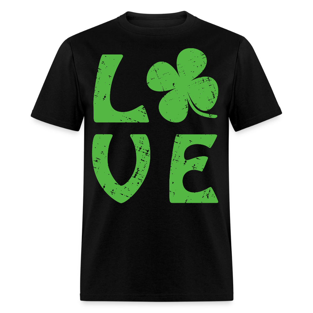 Lucky Clover Distressed Love Graphic T-shirt - black