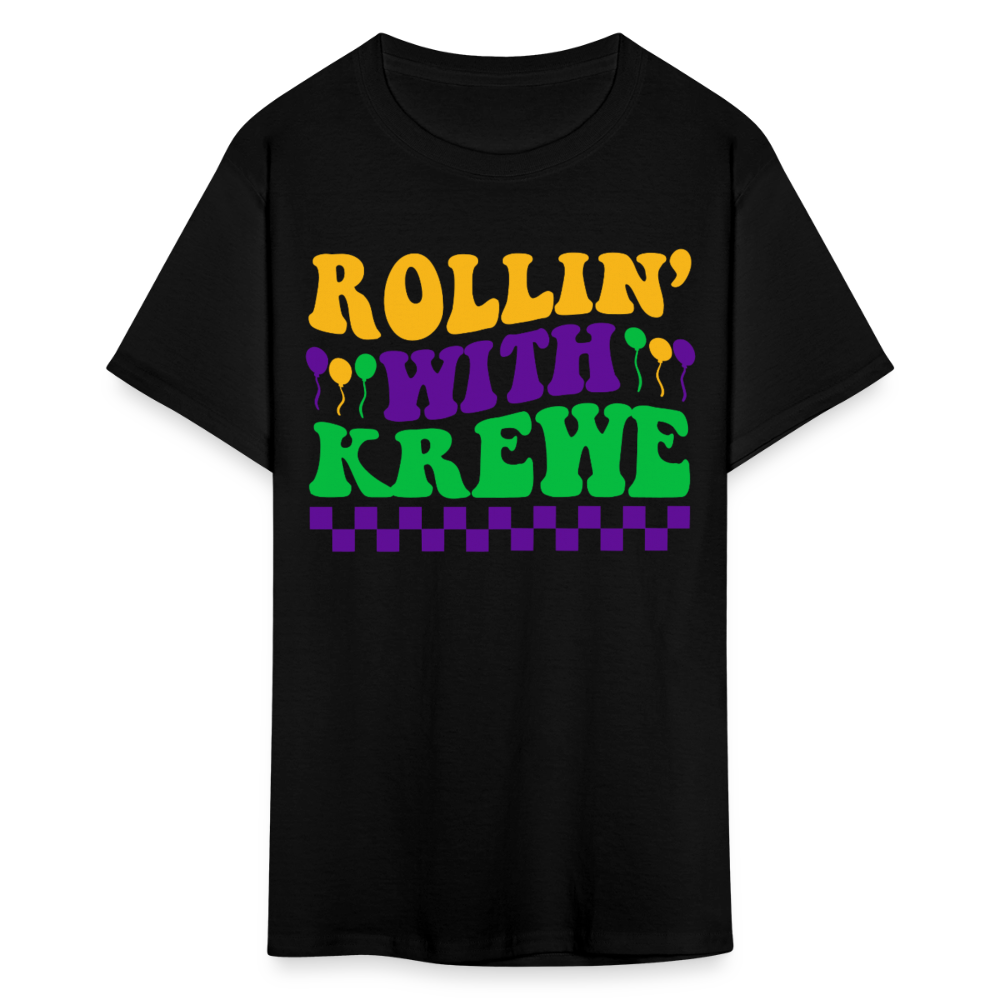 Rollin with Krewe Funny Mardi Gras Parade T-Shirt - black