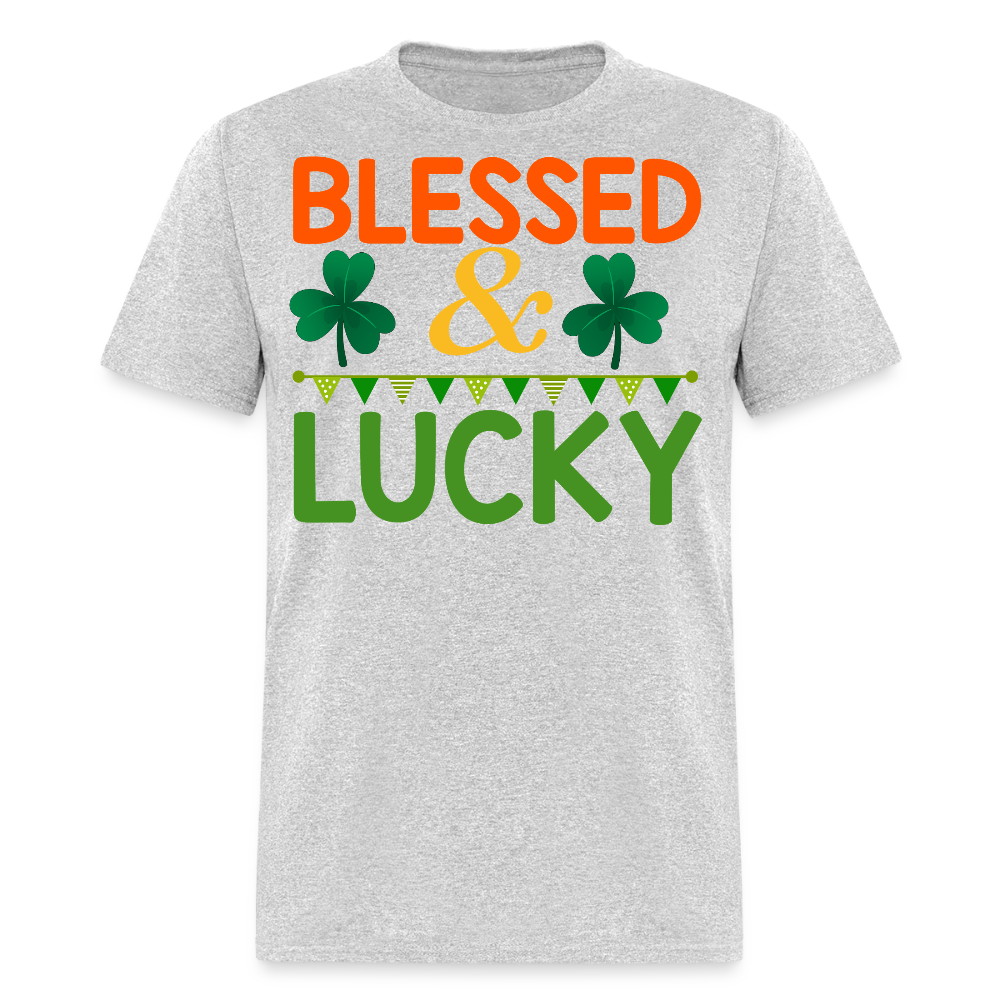 Blessed And Lucky Shamrock Irish T-shirt - heather gray