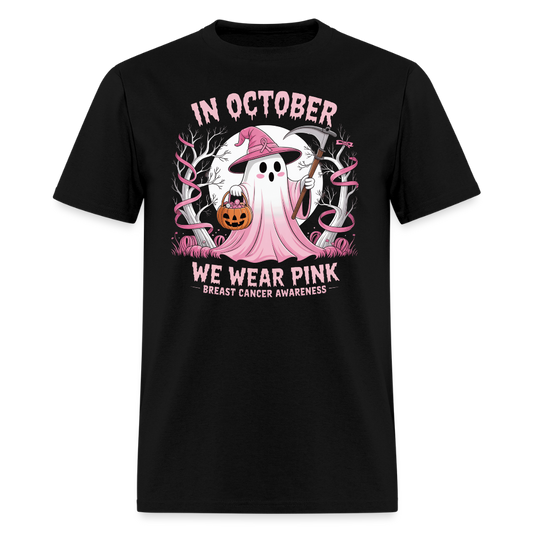In October We Wear Pink Ghost Halloween T-Shirt - black