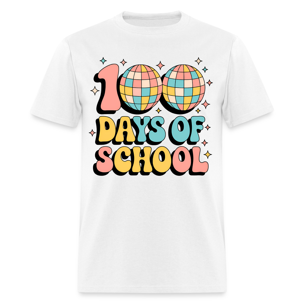 100 Days Of School Tee  For Teachers Funny Disco Theme T-shirt - white