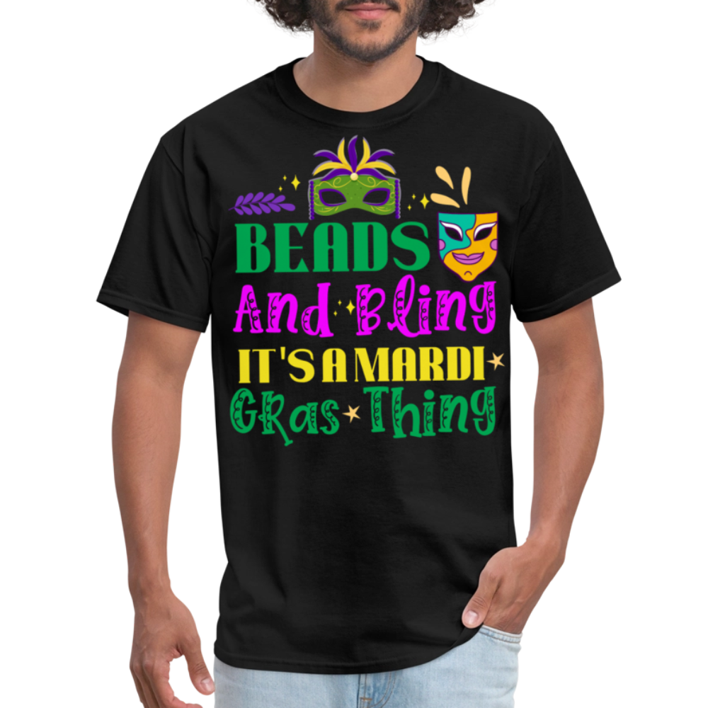 Masked Party Graphic Tee Beads and bling Mardi Gras T-shirt - black