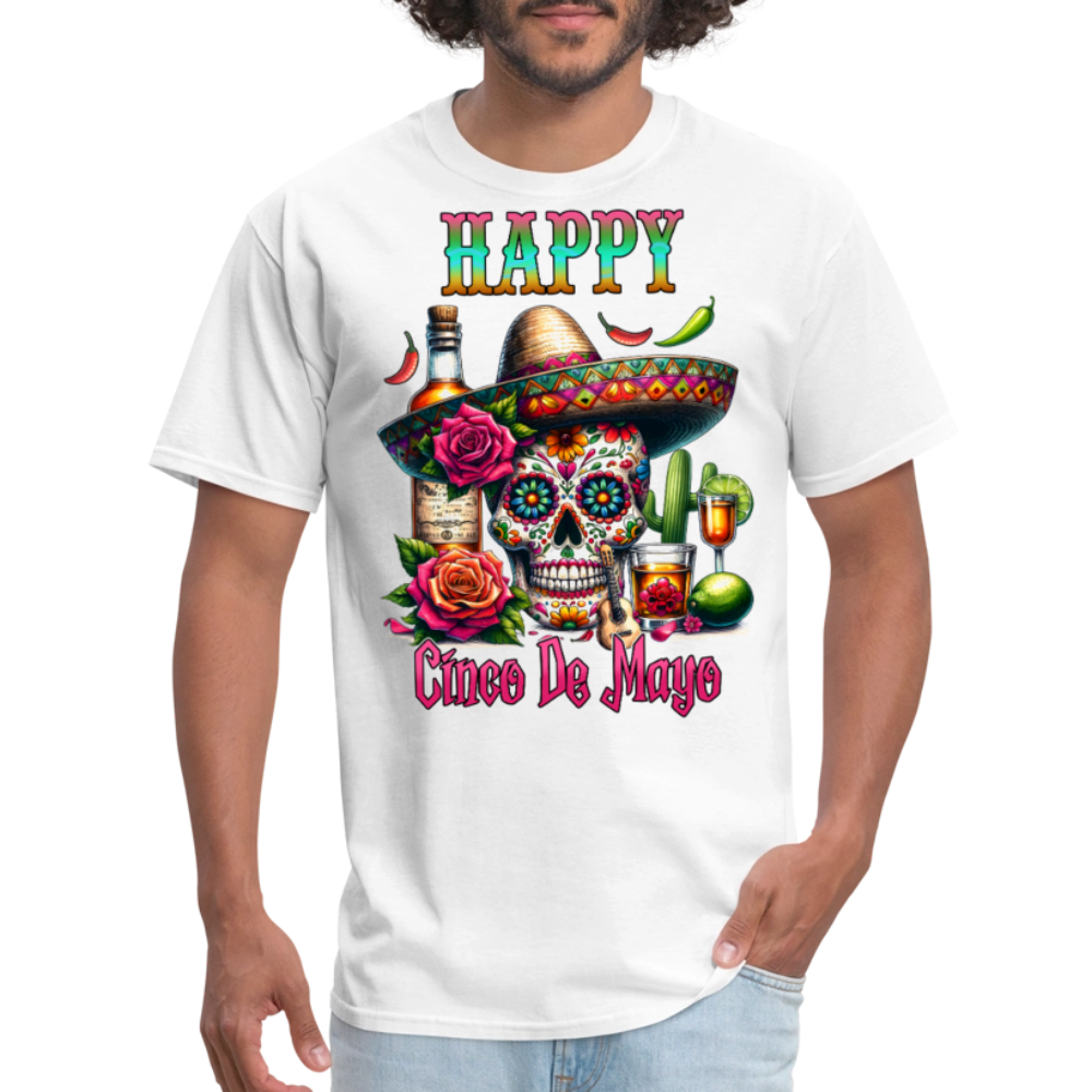 Mexican Fiesta Outfit With Skull And Roses Cinco de Mayo Skull T-shirt - white