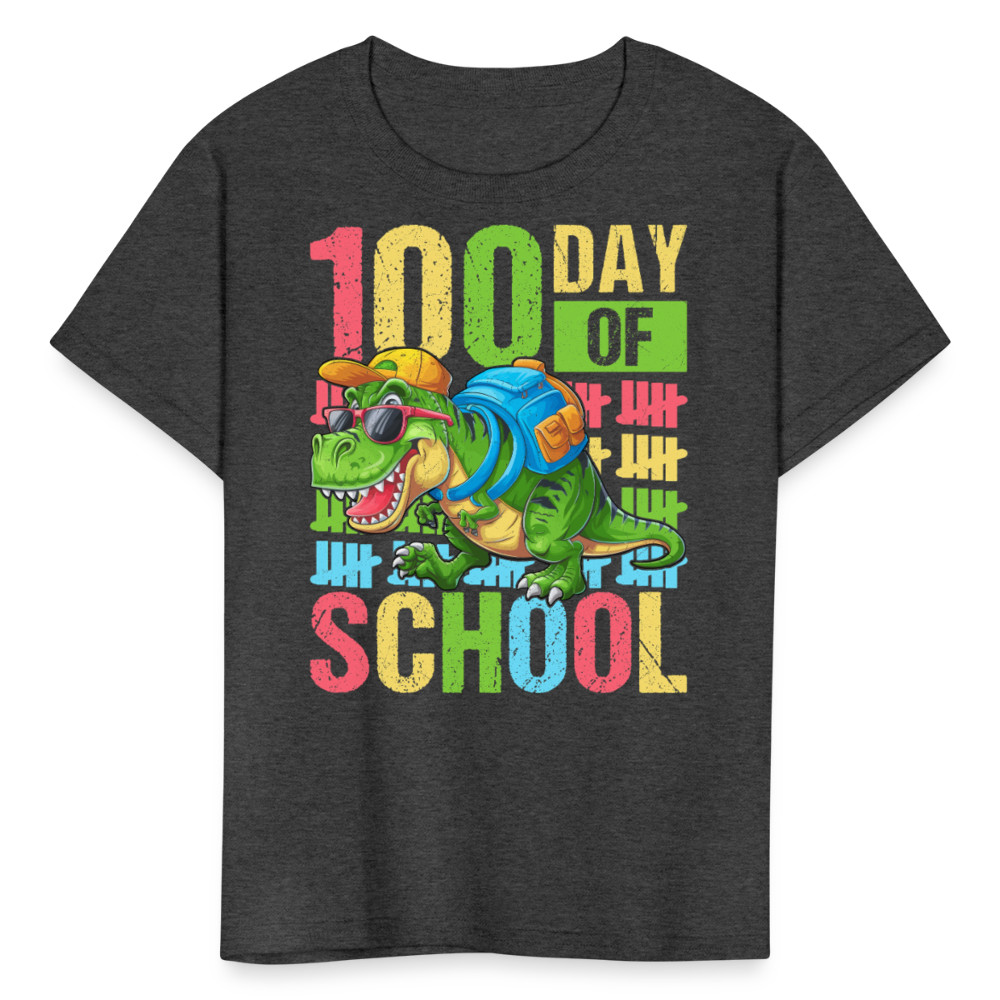 100 Days of School Tee for Kids Funny Dinosaur T-shirt - heather black