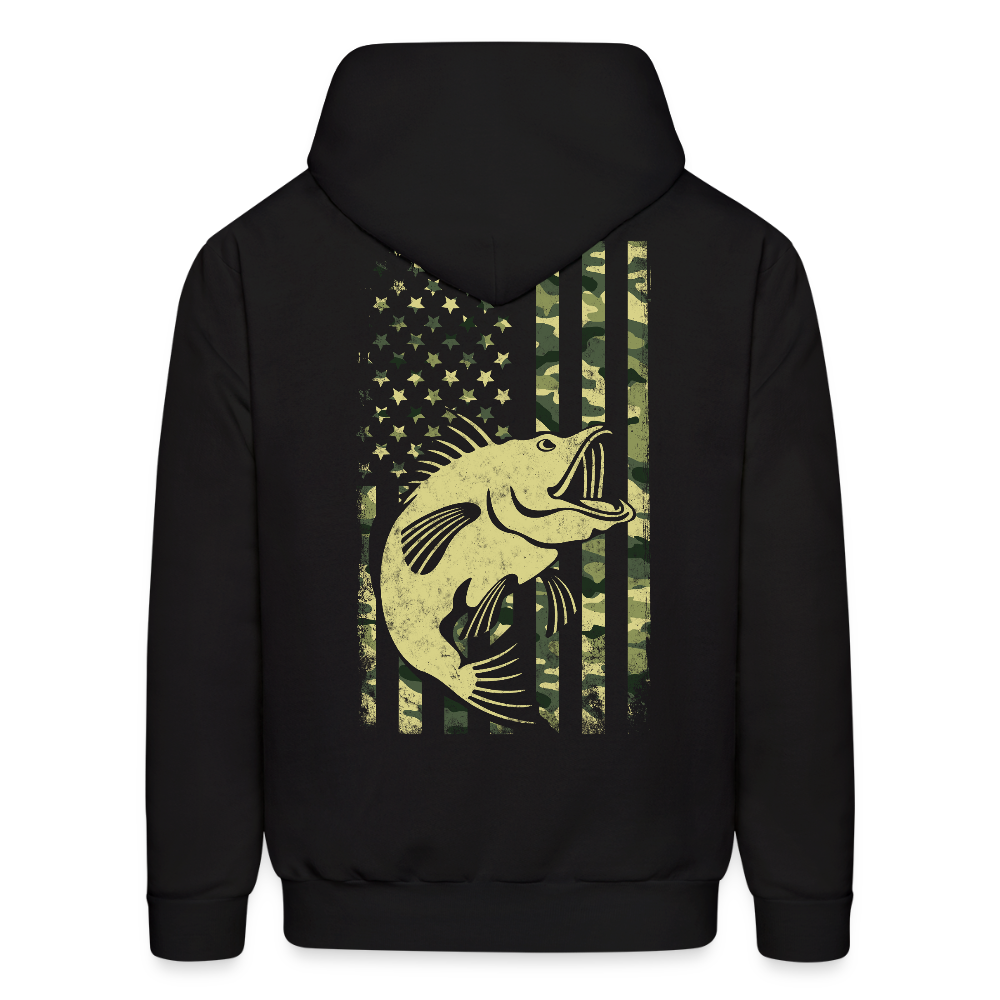 Patriotic Bass Fishing Camo USA Flag Fish Hoodie - black