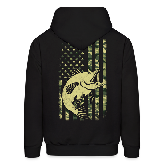 Patriotic Bass Fishing Camo USA Flag Fish Hoodie - black