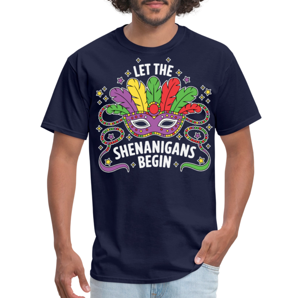 Funny Let the Shenanigans Begin Mardi Gras Party T-shirt - navy