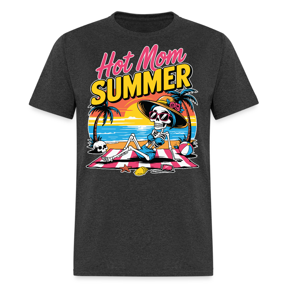 Funny Hot Mom Summer Skeleton Beach T-shirt - heather black