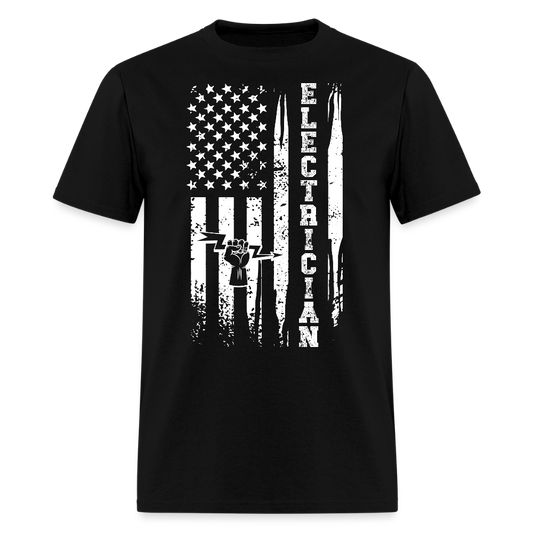 Patriotic Electrician American Flag T-Shirt - black