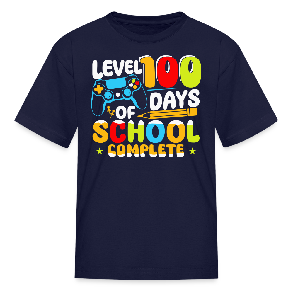 Level 100 Days Of School Complete Gaming Kids T-shirt - navy