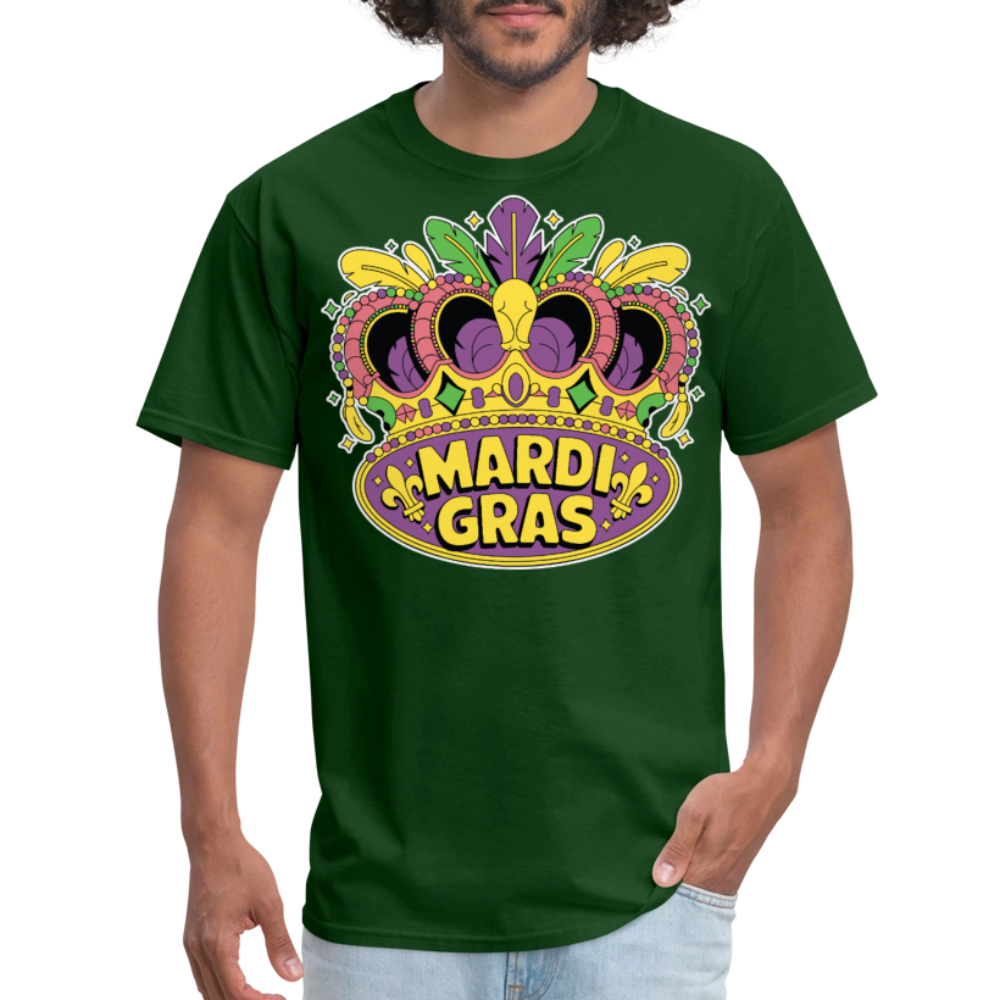 Mardi Gras Graphic Tee For Parties Colorful Mardi Gras Crown T-shirt - forest green