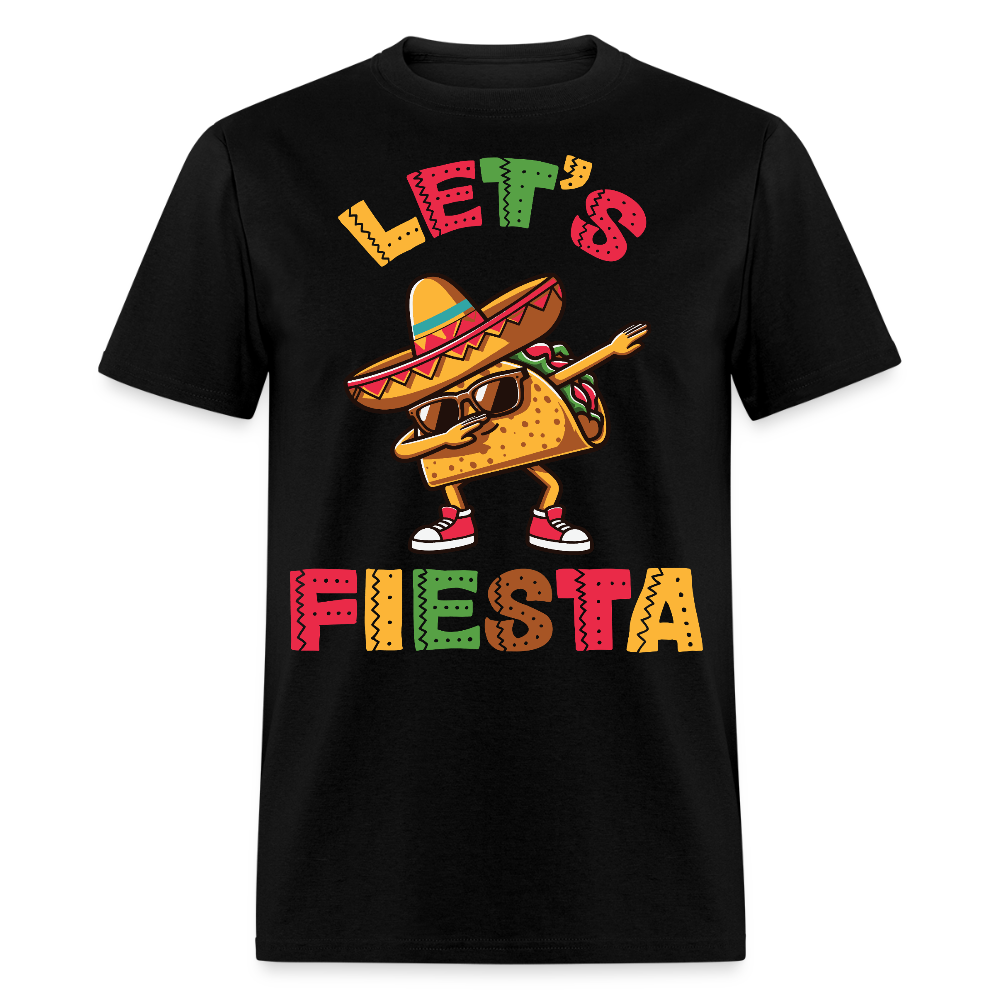 Sombrero-wearing Taco Cartoon Tee Let’s Fiesta Taco Dab T-shirt - black