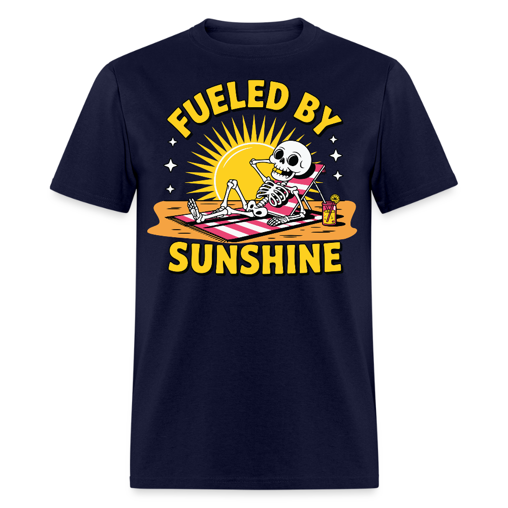 Fueled By Sunshine Retro Beach Skeleton T-shirt - navy