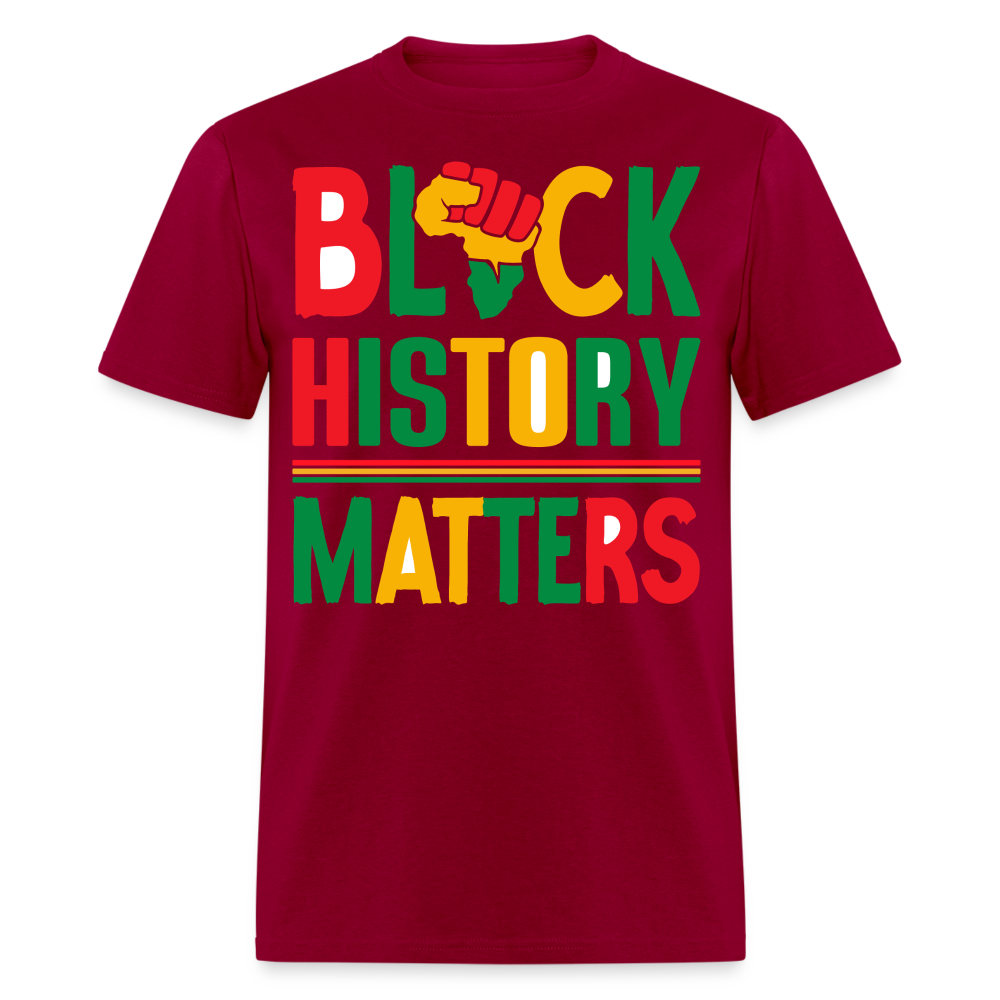 Black History Matters Graphic Tee Black Power Fist Unisex T-Shirt - dark red