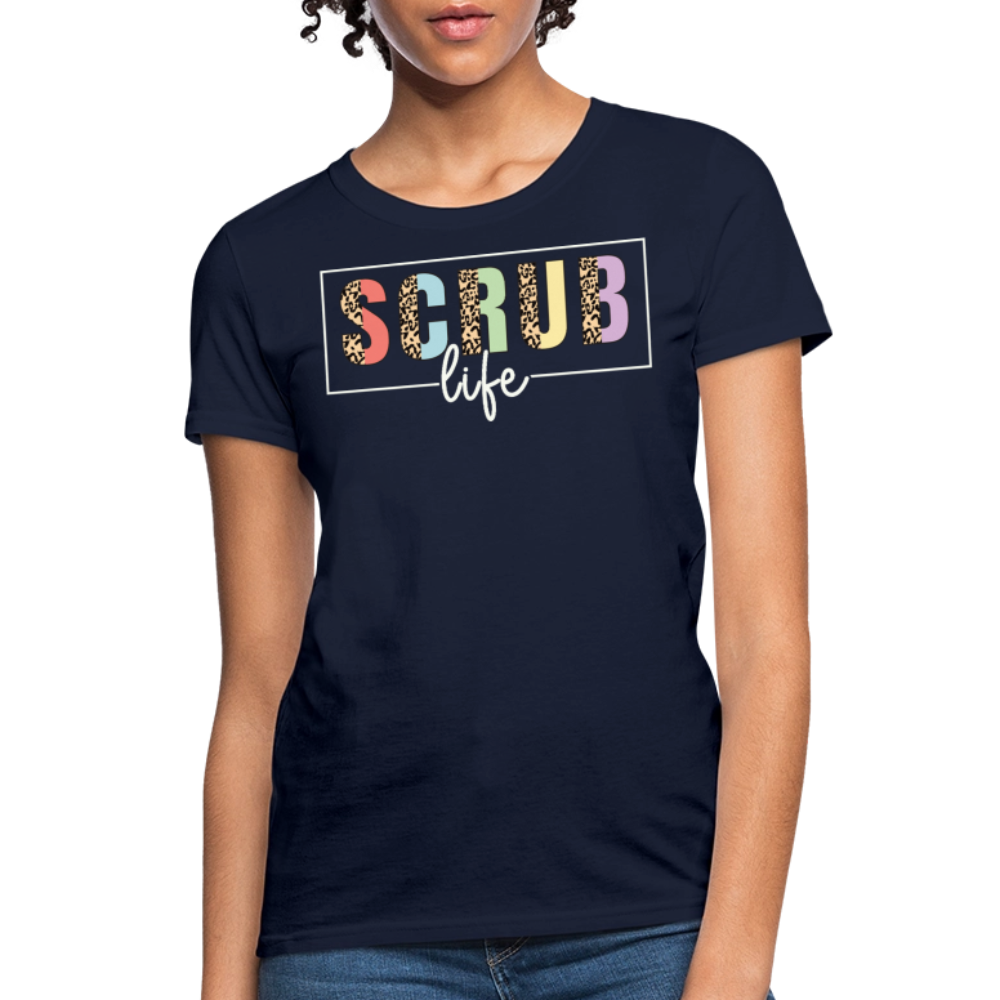 Scrub Life Leopard Print Nurse T-Shirt - navy