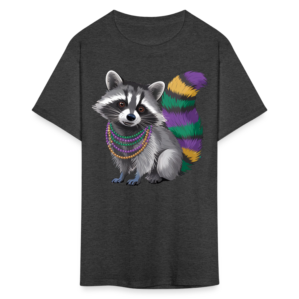 Cute Raccoon Mardi Gras Outfit With Beads Colorful Mardi Gras T-shirt - heather black