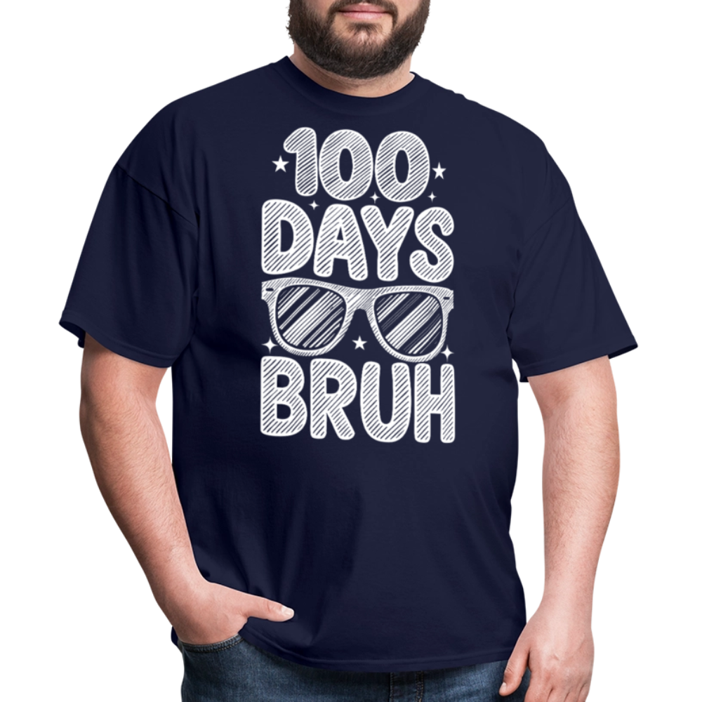 Funny 100 Days Of School Teacher Shirt 100 Days Bruh T-shirt - navy