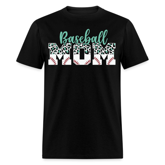 Baseball Mom Graphic Tee With Animal Print T-shirt - black