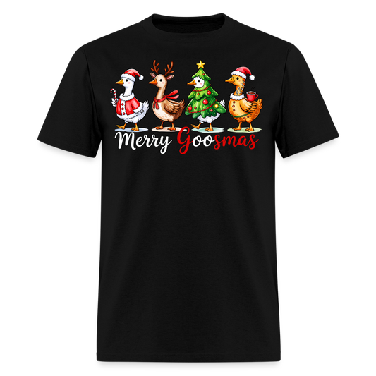 Merry Goosmas Funny Christmas Goose T-Shirt - black
