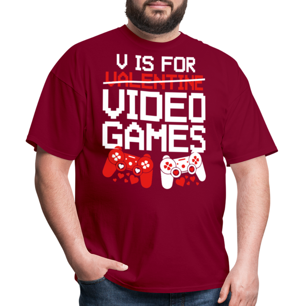 V Is For Video Games Funny Gamer Valentine's Gift - burgundy